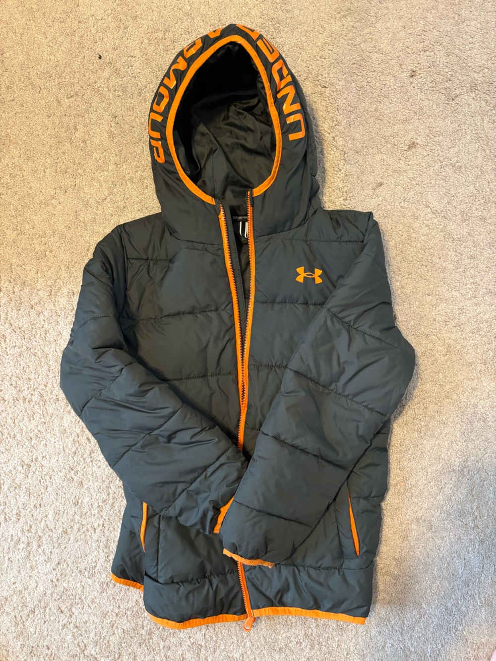 Under Armour Kids' Black & Orange Puffer Jacket with Hood
